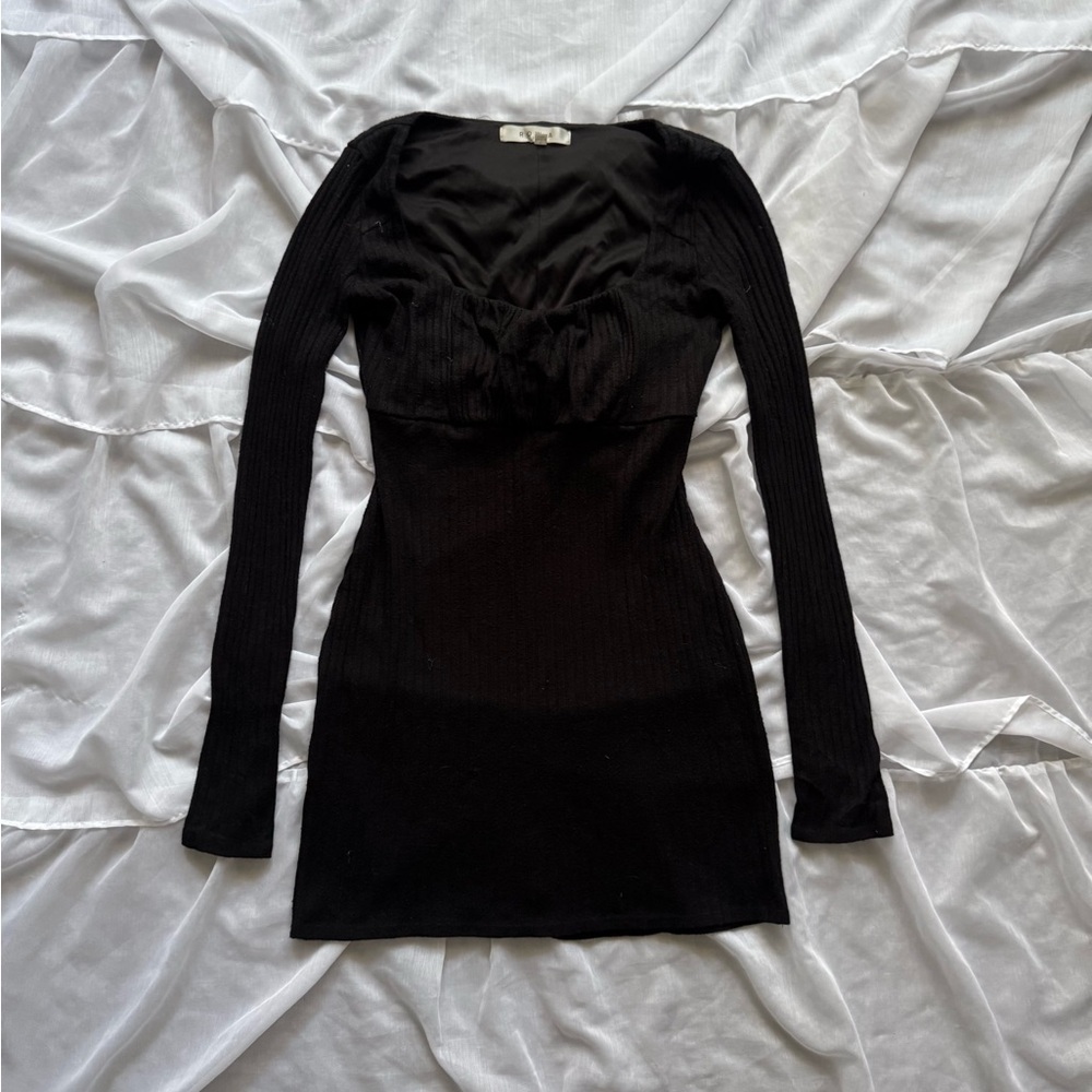 Row a Long Sleeve Thin Ribbed Mini Dress